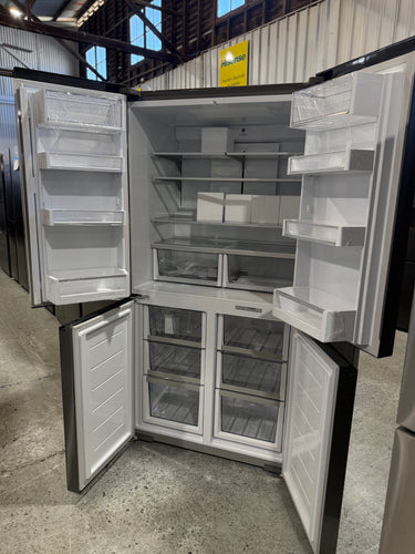 Factory second Fisher & Paykel 538L Quad Door Refrigerator with Ice and Water Black Stainless Steel  Model: RF605QNUVB1 - Second Hand Appliances Geebung